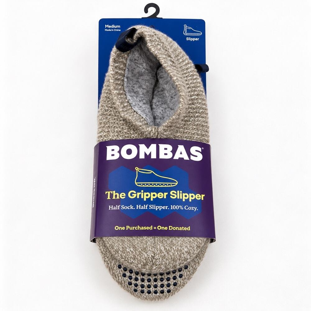 Bombas Women’s Marl Gripper Slippers Taupe Merino Wool Size M NWT